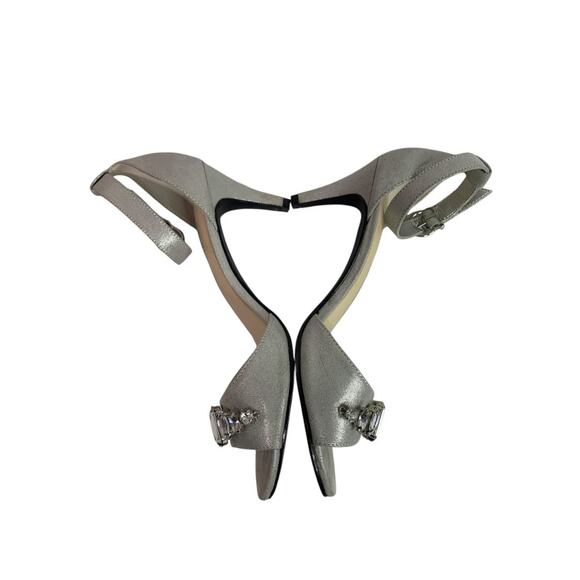 Size 7.5 Kelly & Katie Silver Bejeweled Ankle Strap 3 Inch Heels - Picture 10 of 11